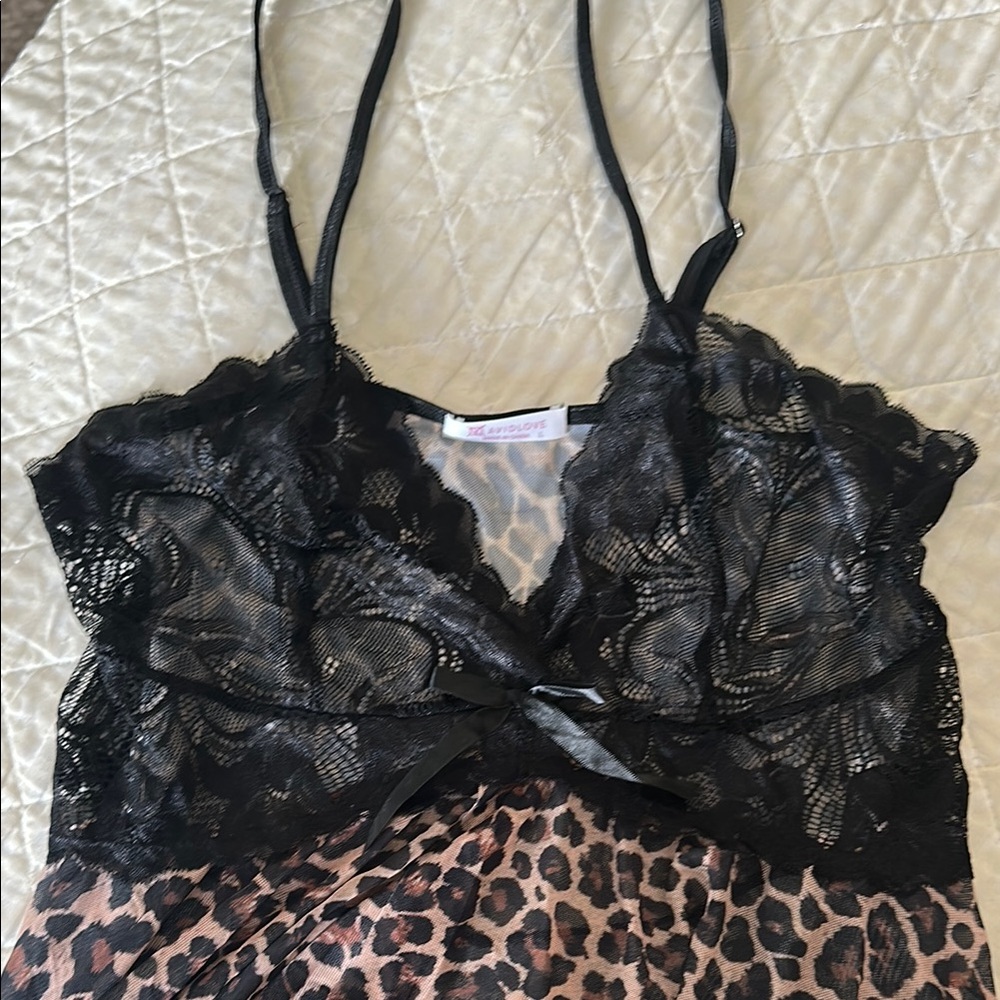 Black and Brown Lace Chemise with Adjustable Straps
